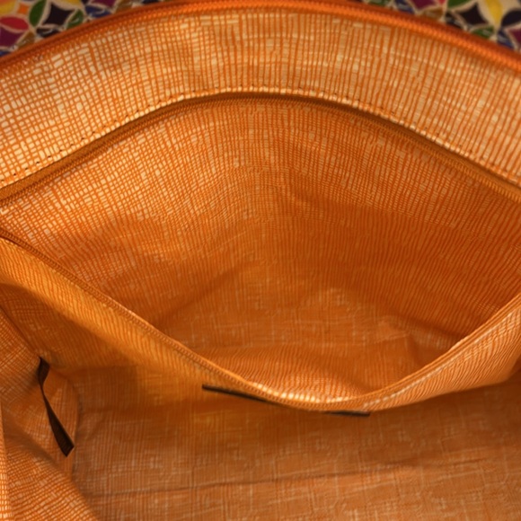 Fossil Colorful Geometric Print Tote Bag Purse Handbag w/ Brown Leather Trim - Picture 12 of 16